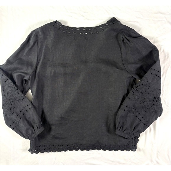 J Crew Bungalow Embroidered Top S Linen Dark Cottagecore Boho Effortlesss Flowy - Picture 10 of 10